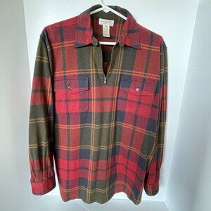 Jones New York Sport Womens M Red & Green Plaid Pocket Zippered Neck Shirt LS